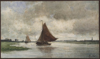 KT 1649
<br/>
Rivierlandschap met zeilschepen
<br/>
<em>Heijl, Marinus (1836-1931)</em>